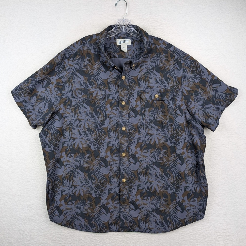 Duluth Trading Co Breezeshooter Relaxed Fit Shirt Men's 3XL Tropical Leaf Blue